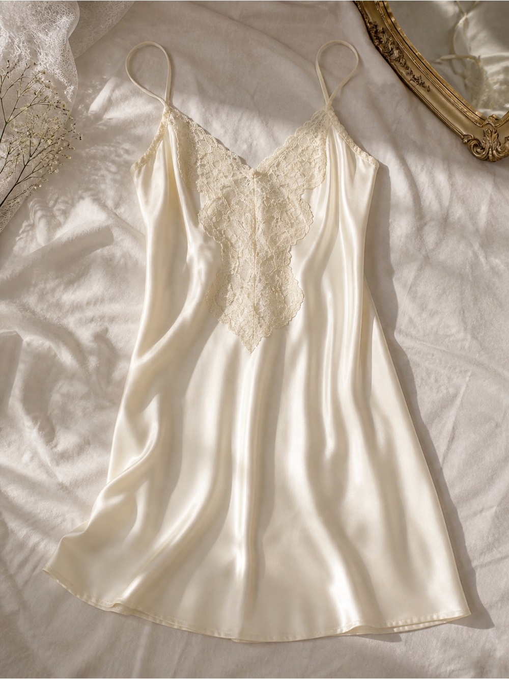 Vintage Ivory Lace Slip Dress S Romantic Satin Chemise Cottagecore Bridal